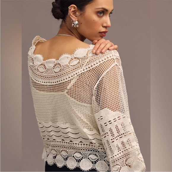 FARM Rio White Cropped Ruffled Blouse - Picture 2 of 16